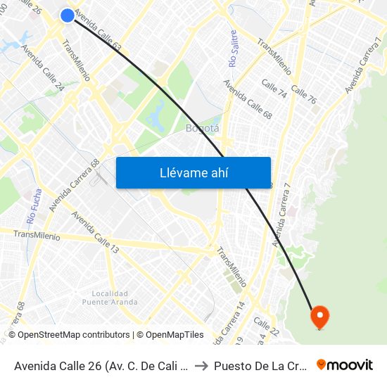 Avenida Calle 26 (Av. C. De Cali - Cl 51) (A) to Puesto De La Cruz Roja map