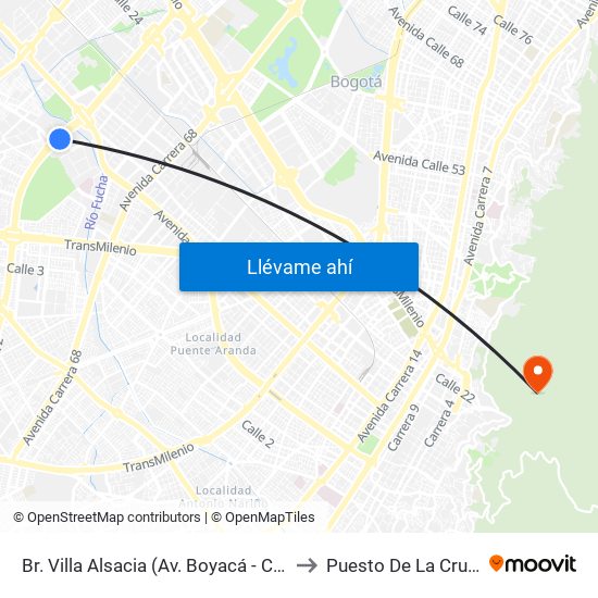 Br. Villa Alsacia (Av. Boyacá - Cl 12a) (A) to Puesto De La Cruz Roja map