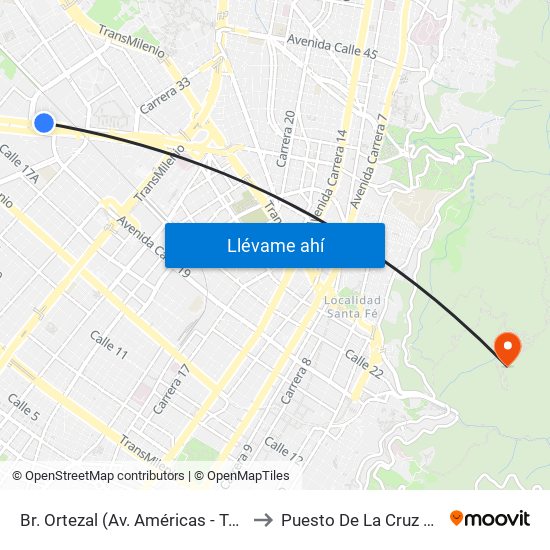 Br. Ortezal (Av. Américas - Tv 39) to Puesto De La Cruz Roja map