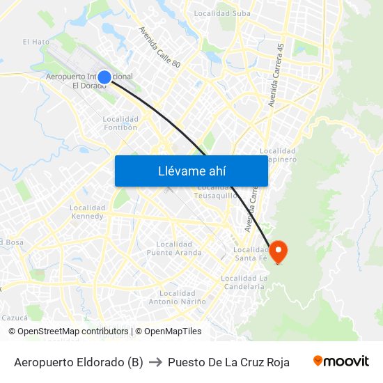 Aeropuerto Eldorado (B) to Puesto De La Cruz Roja map