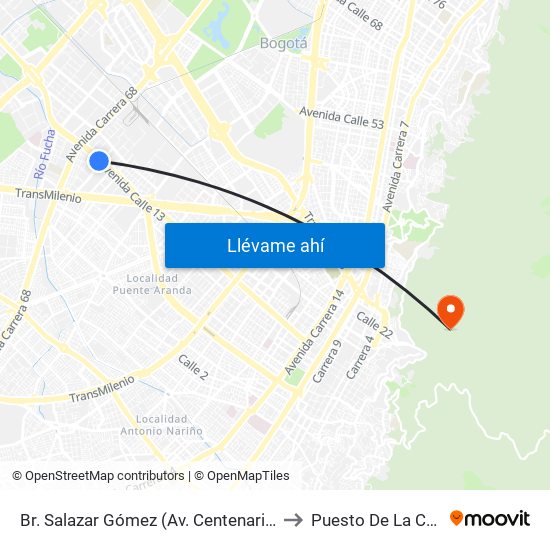 Br. Salazar Gómez (Av. Centenario - Kr 65) (A) to Puesto De La Cruz Roja map