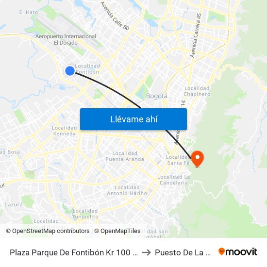 Plaza Parque De Fontibón Kr 100 (Kr 100 - Cl 17a) to Puesto De La Cruz Roja map