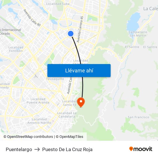 Puentelargo to Puesto De La Cruz Roja map