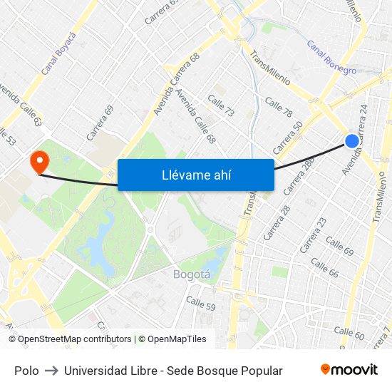 Polo to Universidad Libre - Sede Bosque Popular map