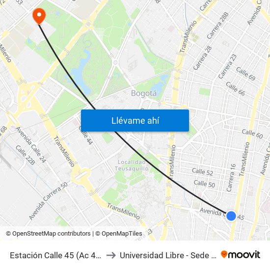 Estación Calle 45 (Ac 45 - Av. Caracas) to Universidad Libre - Sede Bosque Popular map