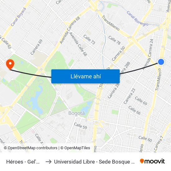 Héroes - Gel'Hada to Universidad Libre - Sede Bosque Popular map
