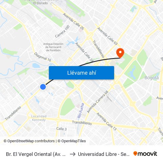 Br. El Vergel Oriental (Av. C. De Cali - Cl 10b) (A) to Universidad Libre - Sede Bosque Popular map