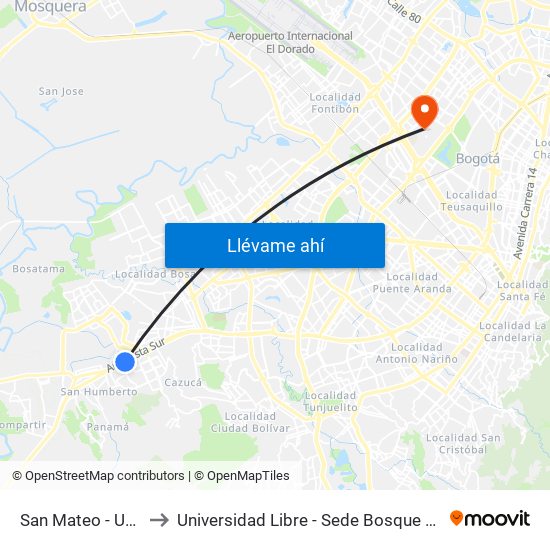 San Mateo - Unisur to Universidad Libre - Sede Bosque Popular map