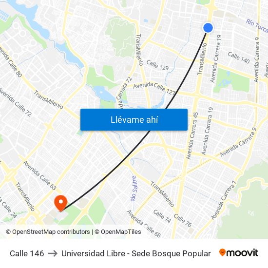 Calle 146 to Universidad Libre - Sede Bosque Popular map