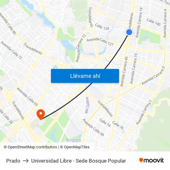 Prado to Universidad Libre - Sede Bosque Popular map