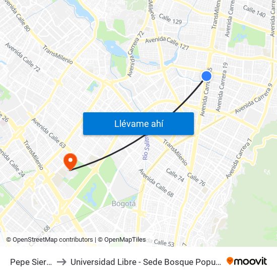 Pepe Sierra to Universidad Libre - Sede Bosque Popular map