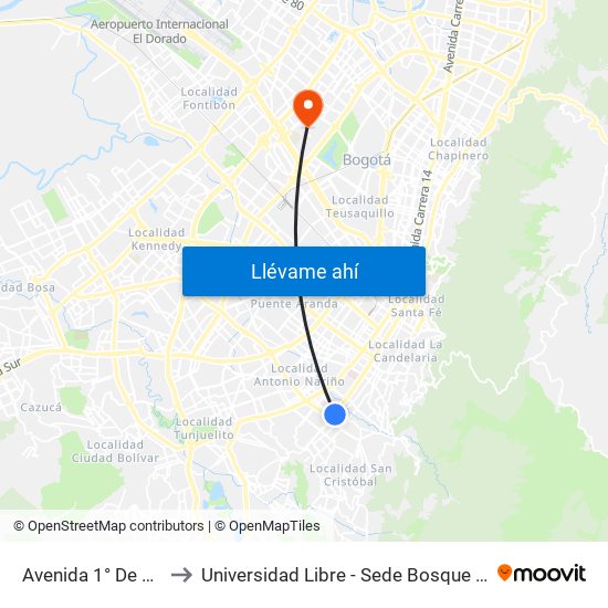 Avenida 1° De Mayo to Universidad Libre - Sede Bosque Popular map