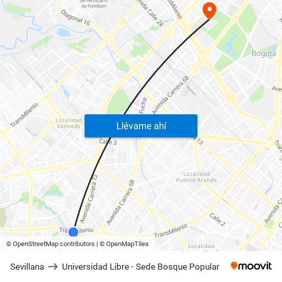 Sevillana to Universidad Libre - Sede Bosque Popular map