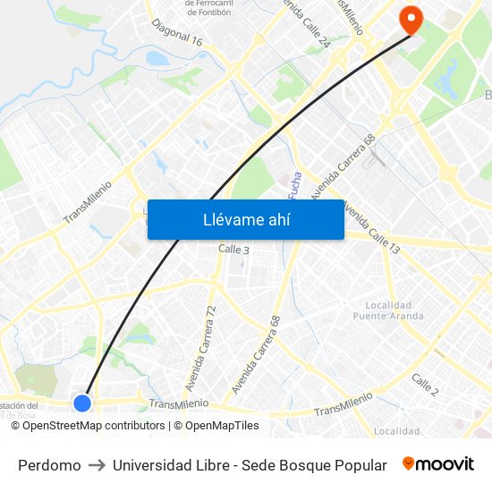 Perdomo to Universidad Libre - Sede Bosque Popular map