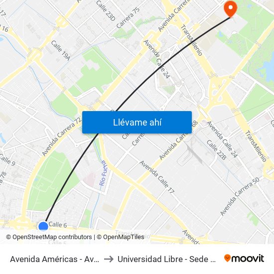 Avenida Américas - Avenida Boyacá to Universidad Libre - Sede Bosque Popular map