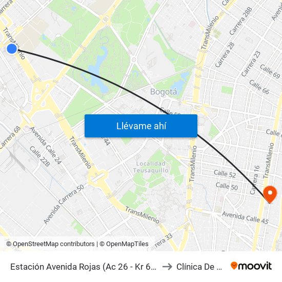 Estación Avenida Rojas (Ac 26 - Kr 69d Bis) (B) to Clínica De Marly map