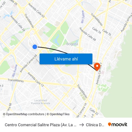 Centro Comercial Salitre Plaza (Av. La Esperanza - Kr 68b) to Clínica De Marly map