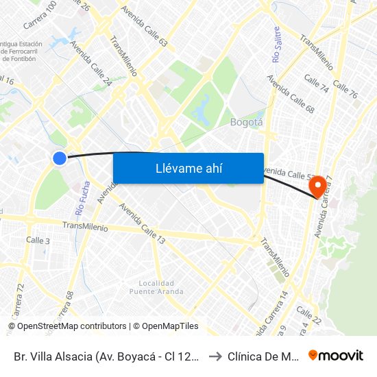 Br. Villa Alsacia (Av. Boyacá - Cl 12a) (A) to Clínica De Marly map