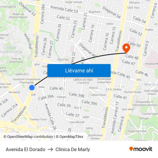 Avenida El Dorado to Clínica De Marly map