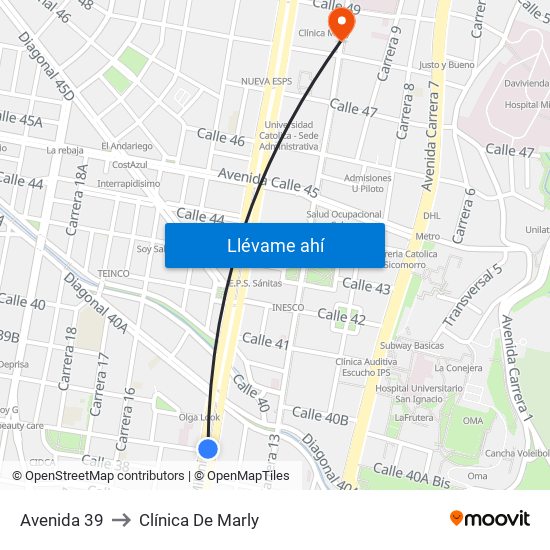 Avenida 39 to Clínica De Marly map