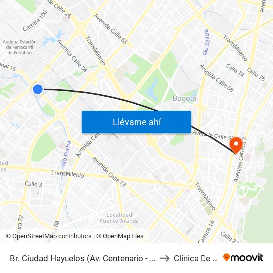 Br. Ciudad Hayuelos (Av. Centenario - Av. C. De Cali) to Clínica De Marly map