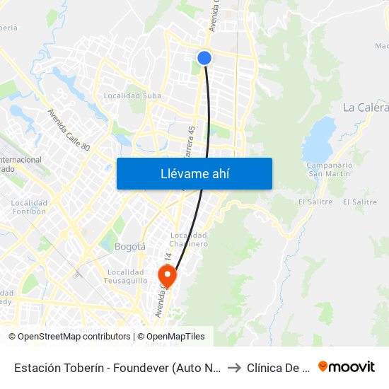 Estación Toberín - Foundever (Auto Norte - Cl 166) to Clínica De Marly map