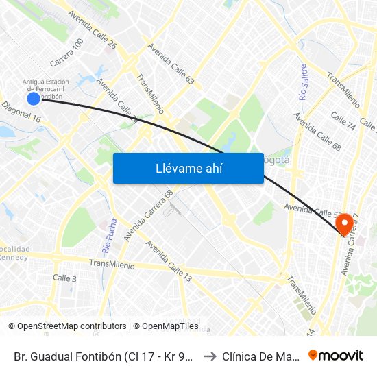 Br. Guadual Fontibón (Cl 17 - Kr 96h) to Clínica De Marly map