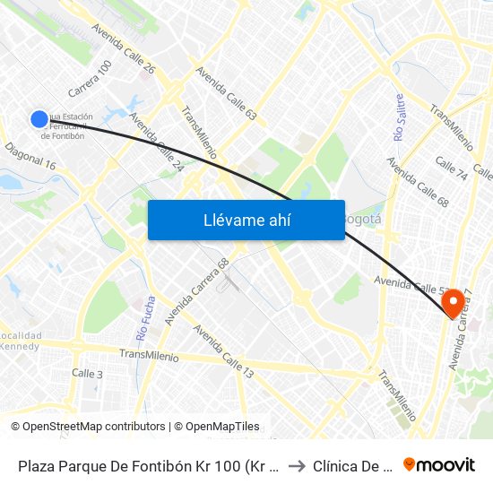 Plaza Parque De Fontibón Kr 100 (Kr 100 - Cl 17a) to Clínica De Marly map