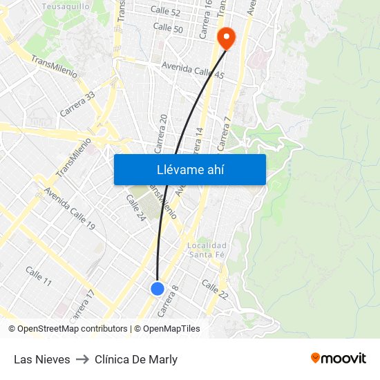 Las Nieves to Clínica De Marly map