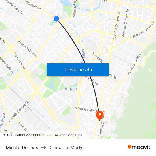 Minuto De Dios to Clínica De Marly map