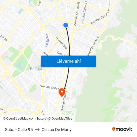 Suba - Calle 95 to Clínica De Marly map