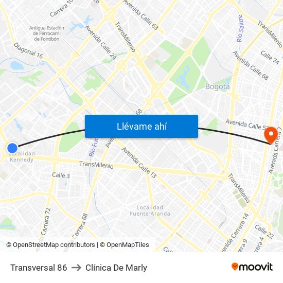 Transversal 86 to Clínica De Marly map