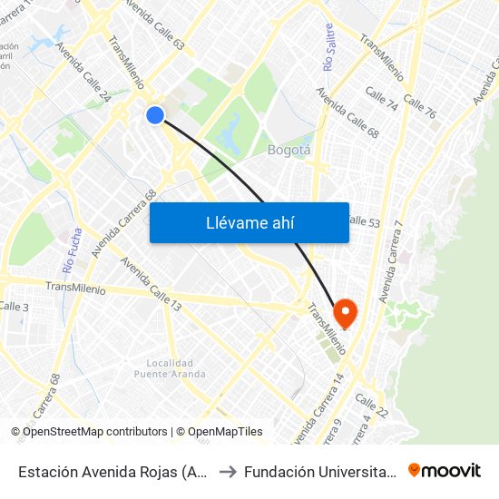 Estación Avenida Rojas (Ac 26 - Kr 69d Bis) (B) to Fundación Universitaria Panamericana map