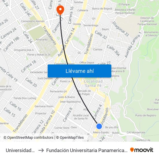 Universidades to Fundación Universitaria Panamericana map