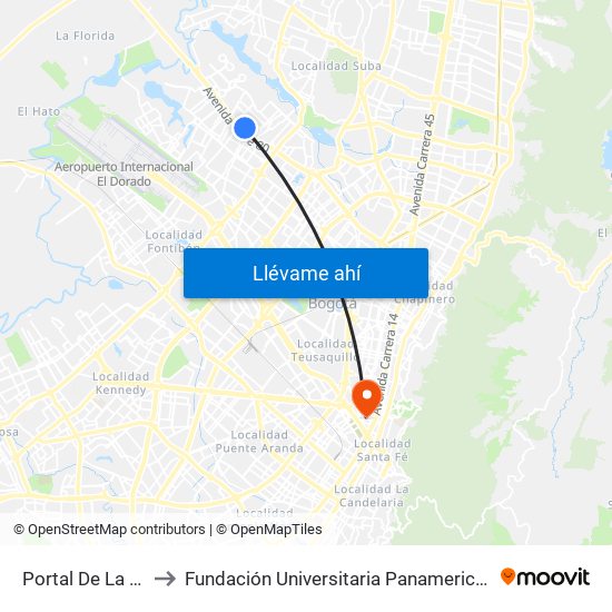 Portal De La 80 to Fundación Universitaria Panamericana map