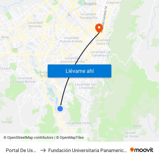 Portal De Usme to Fundación Universitaria Panamericana map