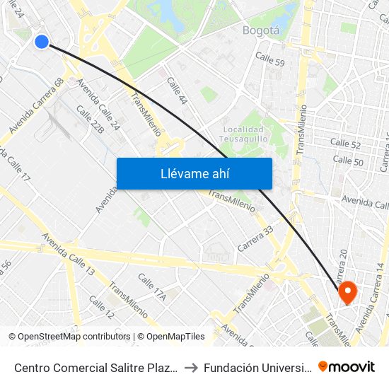 Centro Comercial Salitre Plaza (Av. La Esperanza - Kr 68b) to Fundación Universitaria Panamericana map