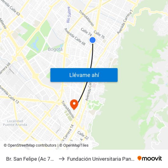 Br. San Felipe (Ac 72 - Kr 17) to Fundación Universitaria Panamericana map