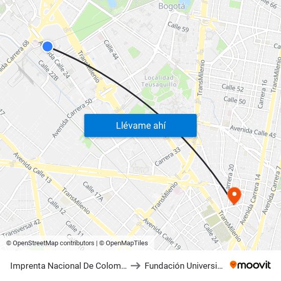 Imprenta Nacional De Colombia (Av. Esperanza - Kr 66) to Fundación Universitaria Panamericana map