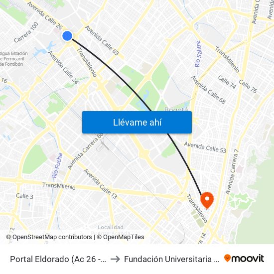 Portal Eldorado (Ac 26 - Av. C. De Cali) to Fundación Universitaria Panamericana map