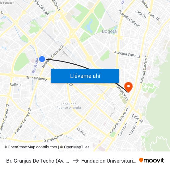 Br. Granjas De Techo (Av. Centenario - Kr 65) to Fundación Universitaria Panamericana map