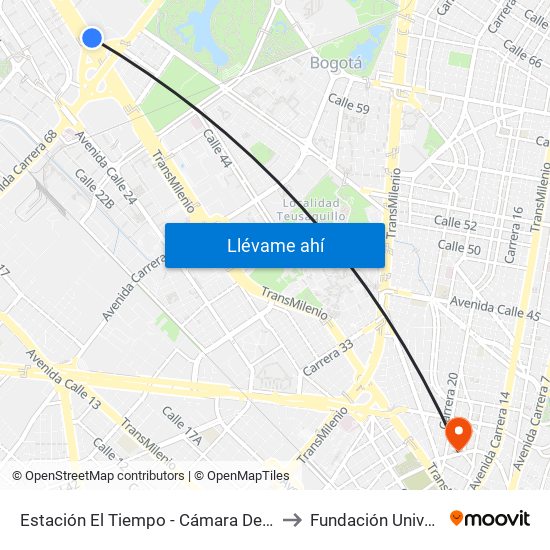 Estación El Tiempo - Cámara De Comercio De Bogotá (Ac 26 - Kr 68b Bis) to Fundación Universitaria Panamericana map