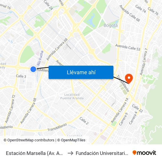 Estación Marsella (Av. Américas - Kr 69b) to Fundación Universitaria Panamericana map