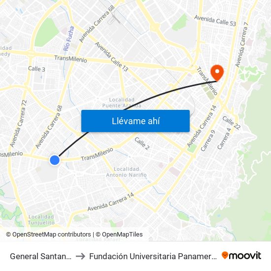 General Santander to Fundación Universitaria Panamericana map