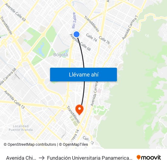 Avenida Chile to Fundación Universitaria Panamericana map