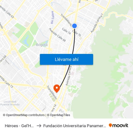 Héroes - Gel'Hada to Fundación Universitaria Panamericana map