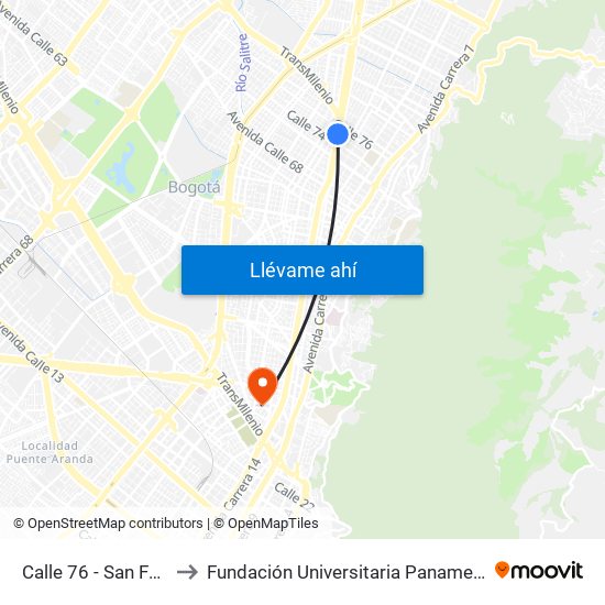 Calle 76 - San Felipe to Fundación Universitaria Panamericana map