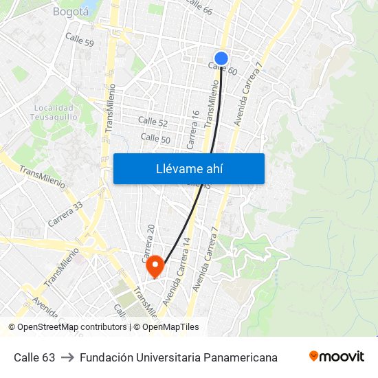 Calle 63 to Fundación Universitaria Panamericana map