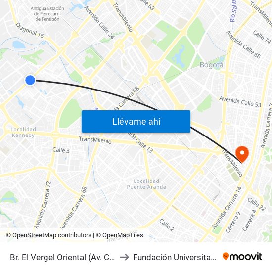 Br. El Vergel Oriental (Av. C. De Cali - Cl 10b) (A) to Fundación Universitaria Panamericana map