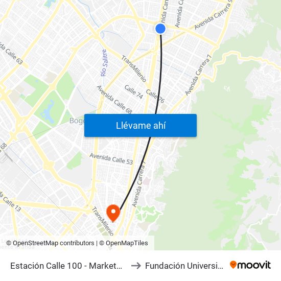 Estación Calle 100 - Marketmedios (Auto Norte - Cl 98) to Fundación Universitaria Panamericana map
